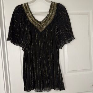 Pure crinkle 100%cotton Black & Gold Women's Top one size light airy flows